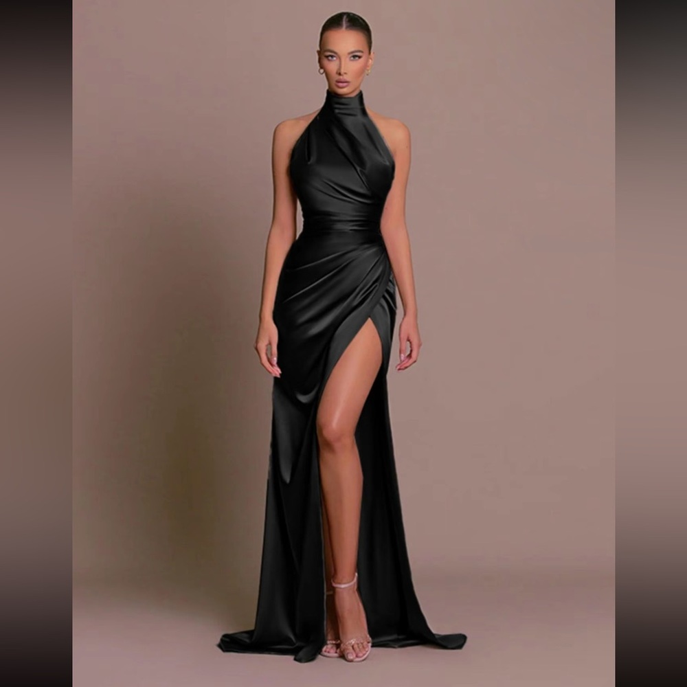 High-neck Satin Dress